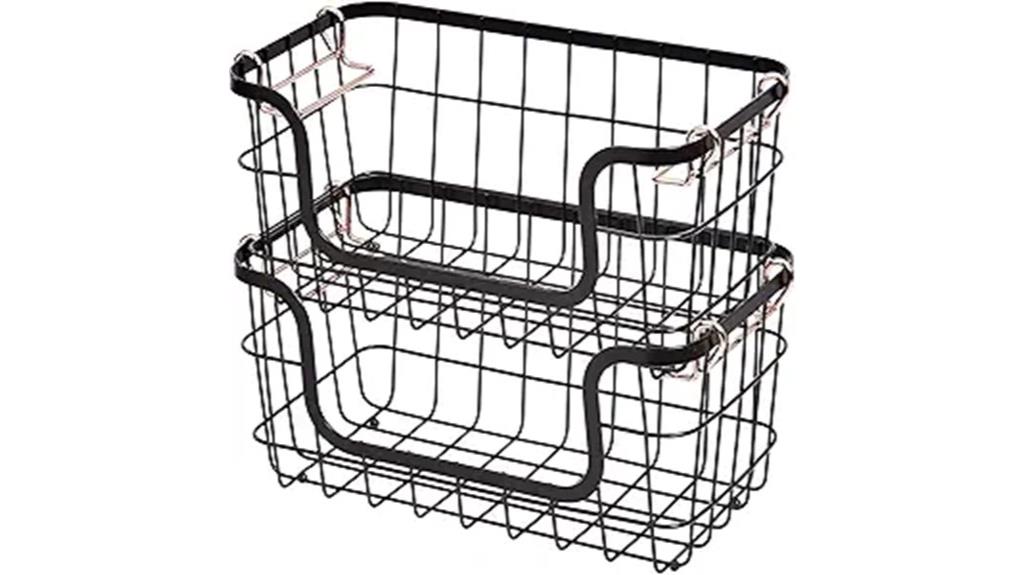 black metal wire baskets