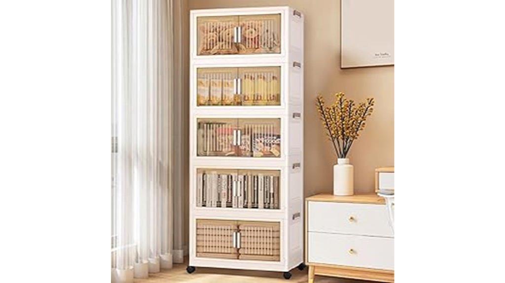 five stackable storage bins