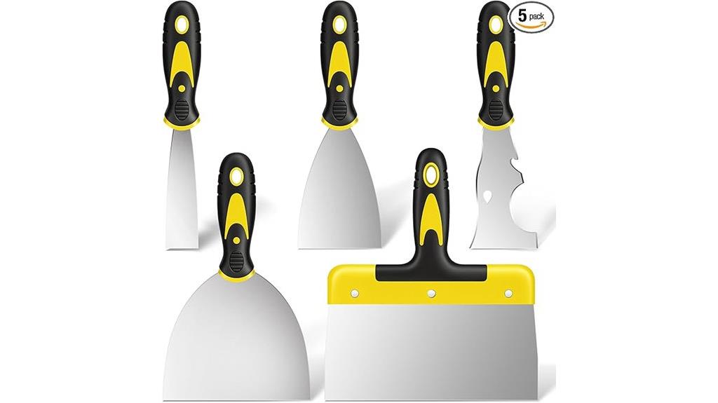 five stainless steel putty knives