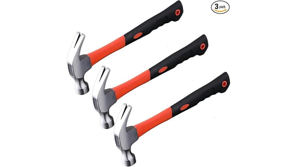 three 16oz claw hammers