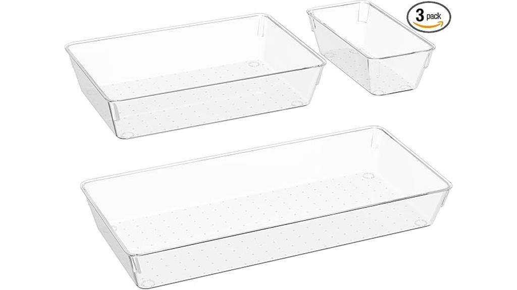 three large drawer trays
