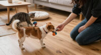 Owner asks dog to bring cat playing with kid back